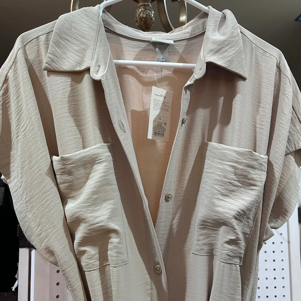NEW A New Day Womens‎ Utility Button Front Belted Jumper Khaki Size L - Picture 3 of 10